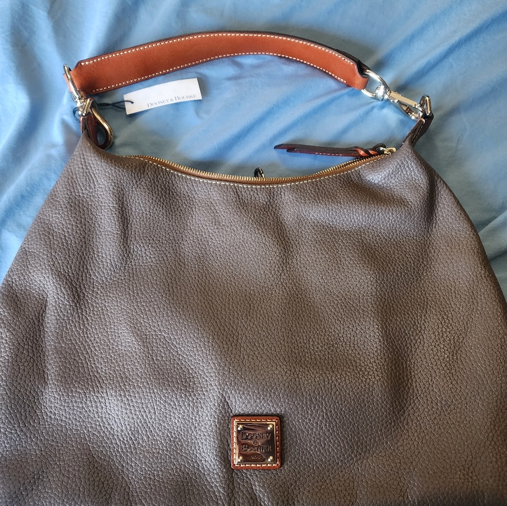 Dooney & Bourke Gray Pebbled Leather Hobo Bag